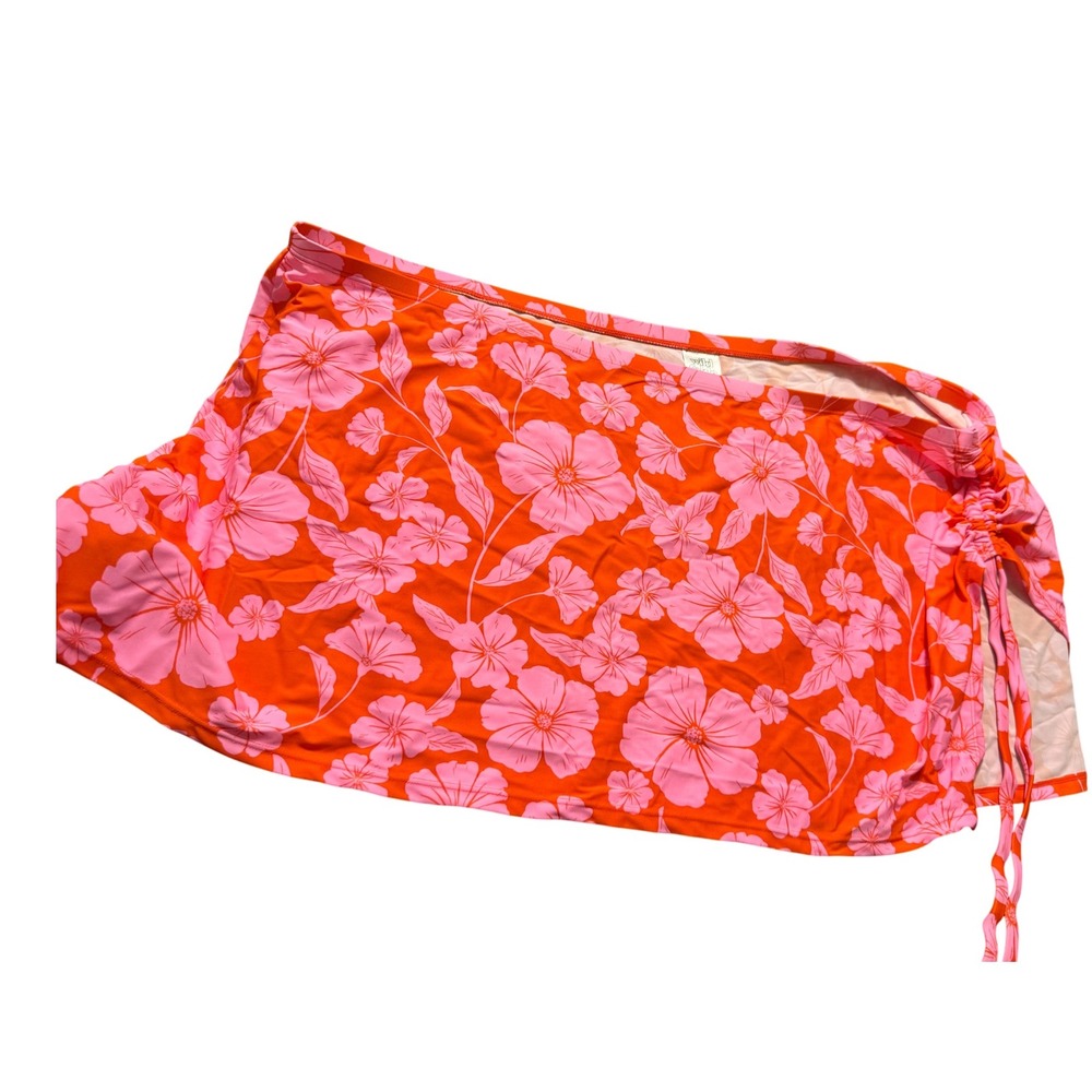 Wild Fable Women's‎ Orange Pink Floral Print Ruched Side Swim Skirt Size 2X